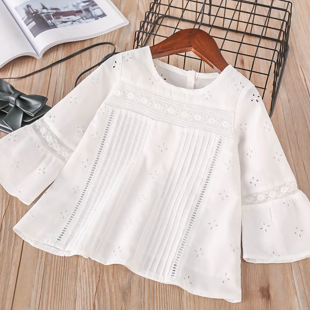 

Hurave Baby 2018 Girls Embroidery O-neck blouse Children Solid Shirt Clothes Kids Long Sleeve Casual Buttons Shirt Clothing