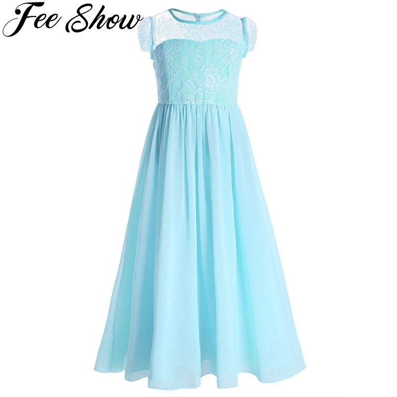 

Girls Chiffon Lace Print Princess Dress for Teenagers Girl Wedding Ceremony Party Prom Dress Girls Clothes for 4-14 years old