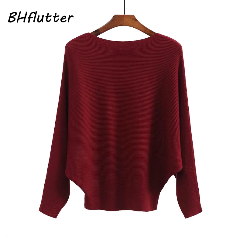 BHflutter Sweater Women Slash Neck Knitted Winter Sweaters Tops Female Batwing Cashmere Casual Pullovers Jumper Pull Femme 2019