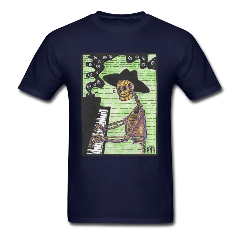 Skeleton Jazz Pianist 2018 New Men Top T-shirts O-Neck Short Sleeve 100% Cotton Tops Shirts Printed On T Shirt Skeleton Jazz Pianist navy