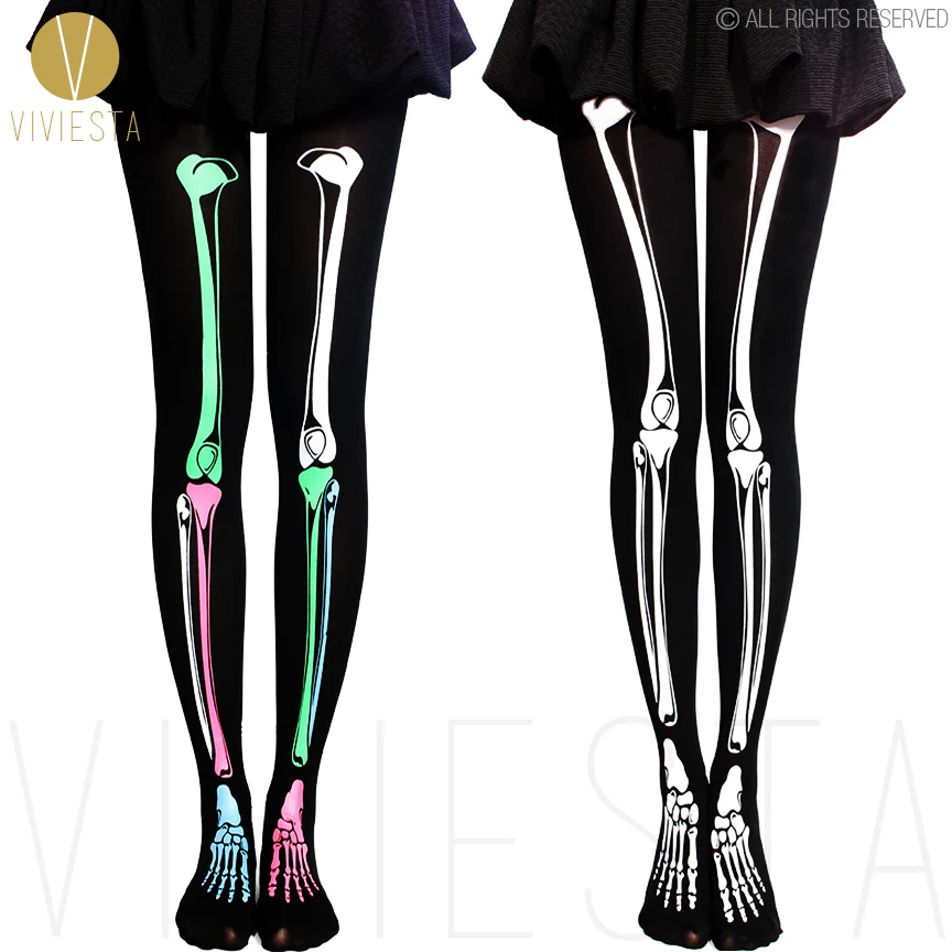SKELETON PRINT TIGHTS 80D Women Halloween Party Sexy Opaque Skull Bone