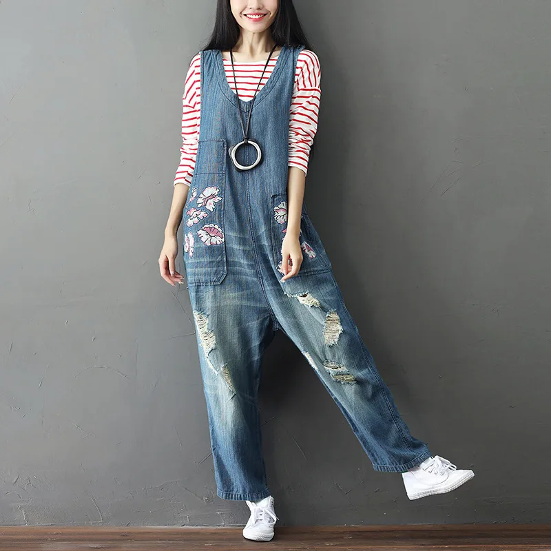 2018 Spring Summer New Women Vintage Washed Printed Wide