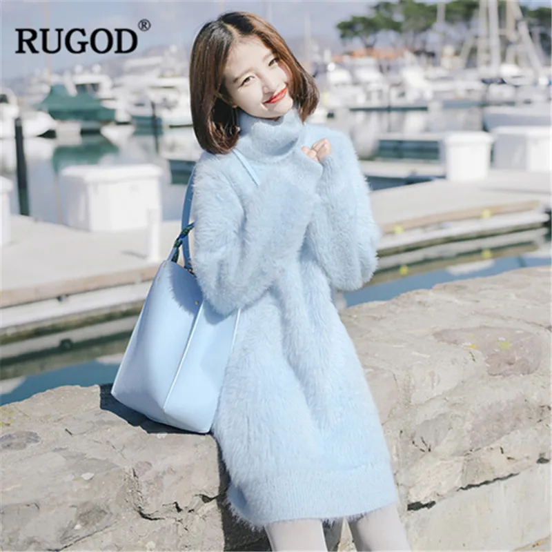 RUGOD/однотонное кашемировое платье с длинными рукавами корейское прямое пуловер