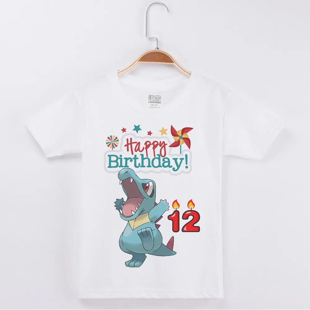 Одежда для детей на день рождения; футболка с короткими рукавами для мальчиков; футболки для девочек; одежда для детей; футболки с милым принтом динозавра; костюм футболки - Цвет: White 12Y