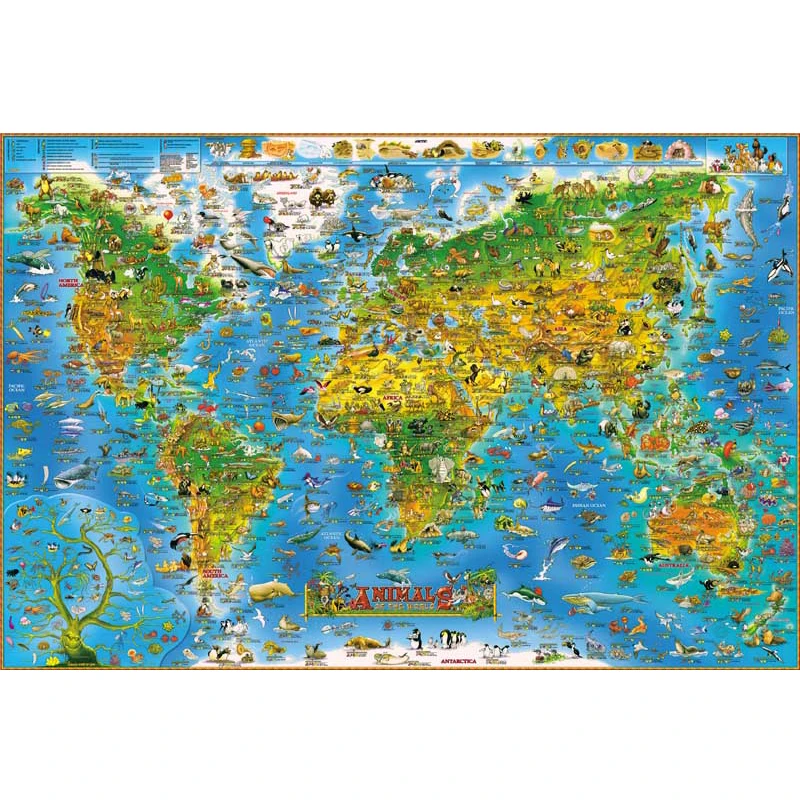 

1000 Piece Animals World Map Jigsaw Puzzle Toy 1000 Pieces Cute lovely Wooden Educational Puzzle Toy for Kids Christmas Gift