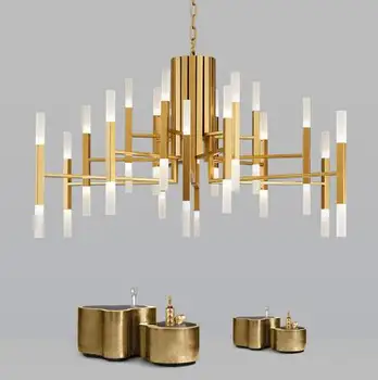 

Nordic minimalist living room chandelier designer art villa double acrylic large chandeliers led lighting fixture led big lamps