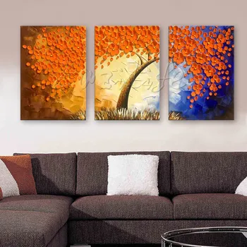 

3 Pieces Panel Wall Art Palette Knife Hand Painted Flower Oil painting On Canvas Wall Pictures Painting For Living Room blossom