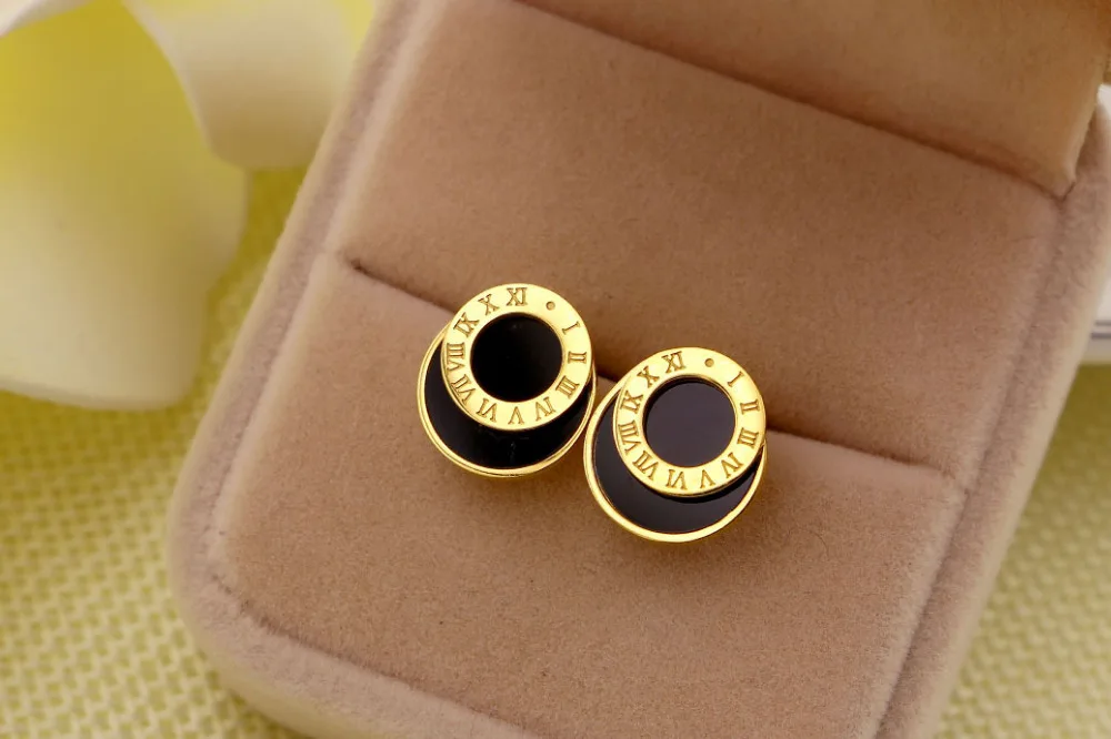 Tide Женский Римский Круглый Круг круглые черные серьги мода диких аксессуаров титановая сталь ювелирные изделия