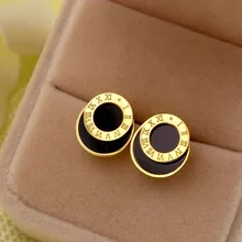 Tide Женский Римский Круглый Круг круглые черные серьги мода диких аксессуаров титановая сталь ювелирные изделия