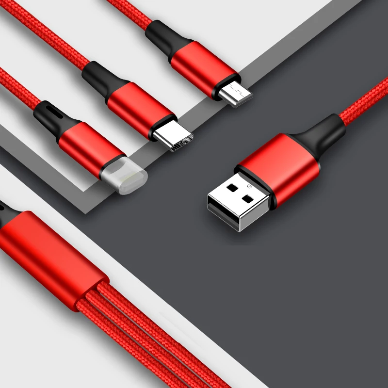 

New 3 in 1 Triple Cable for Apple +Type-C+Micro USB Cable Mobile Phone Charging Cable Android for iPhone iPad Smartphone
