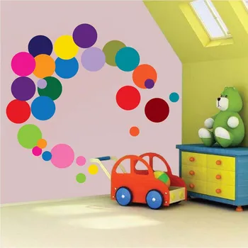 

Colorful Polka Dot Wall Sticker Kids Room Nursery Background Wallpaper Poster Color Round Dot Wall Applique Mural Decorative Art