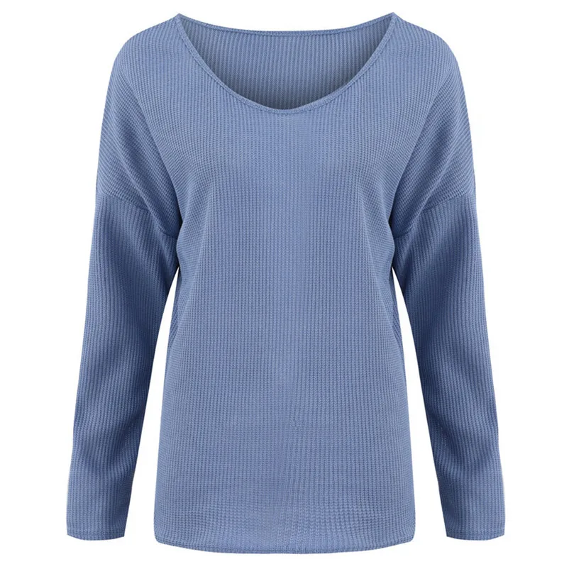 Womens Casual Long Sleeve Jumper V Neck Sweaters Blouse Tops Loose knit pullover sweater women winter clothing 2018 N06#N (6)