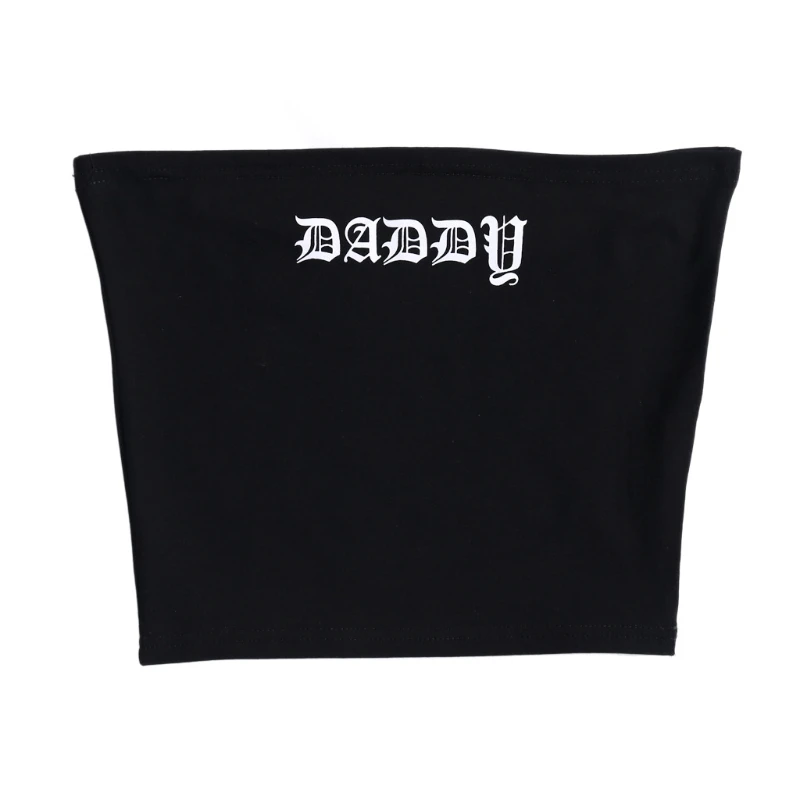

Sexy Sheath Tube Top Black Gothic Daddy Letter Print Bandeau Cotton Crop Bras