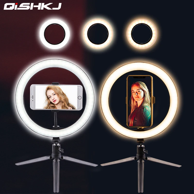 

Photography LED Selfie Ring Light 16CM/26CM Dimmable Camera Phone Ring Lamp With Table Tripods For youtube Video Live Studio