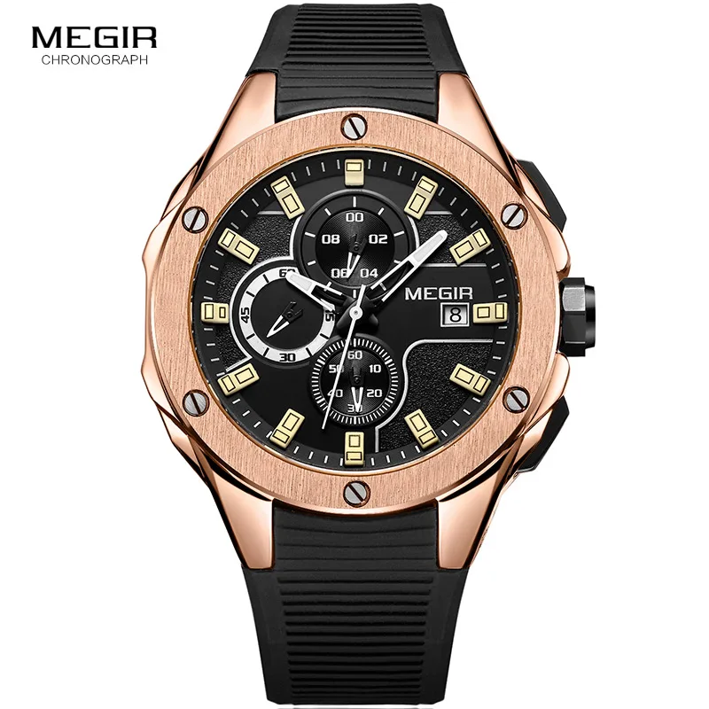 Kaufen Männer Rose Gold Handgelenk Uhren Marine Sport Quarz Chronograph Uhr Armee Military Stopp Uhr Mann Relogios Masculino 2053 1N0