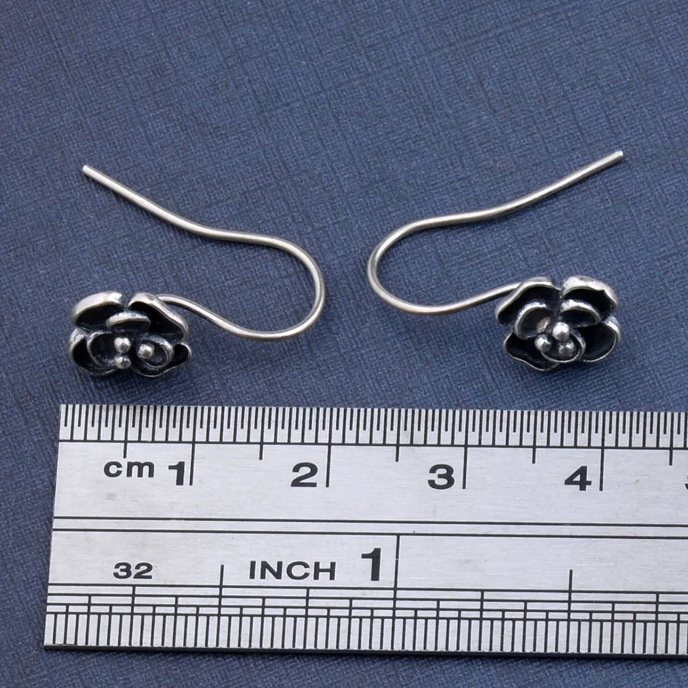 Mythic Age Real 925 Sterling Silver Rose Flower Vintage Drop Dangle Earrings Jewelry Gift for Woman Girl Fine Jewelry