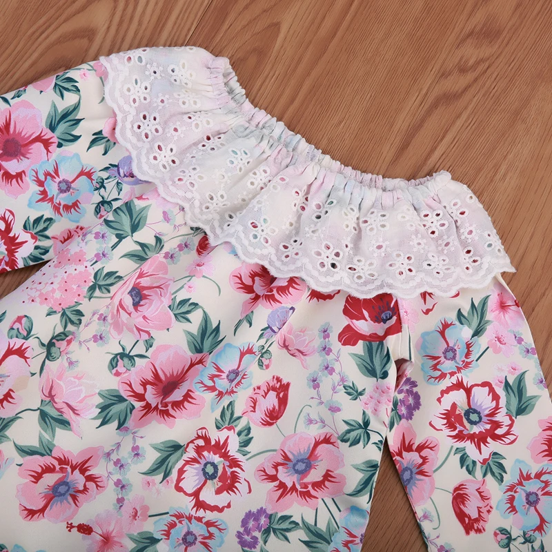 Милые хлопковые кружевные футболки для новорожденных девочек; одежда с цветочным принтом; рождественские футболки с длинными рукавами и оборками для малышей