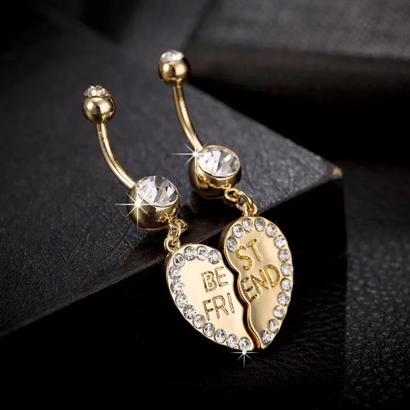 

Fashion Set of Best Friend Broken Heart Dangle Navel Belly Button Ring Piercing Rhinestone Crystal Body Jewelry Gifts