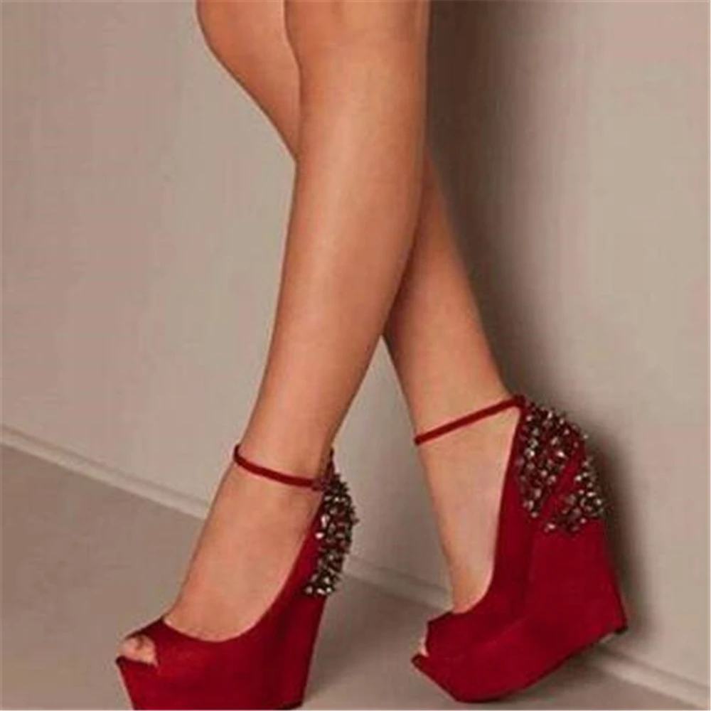 Red suede wedge heels Clearance