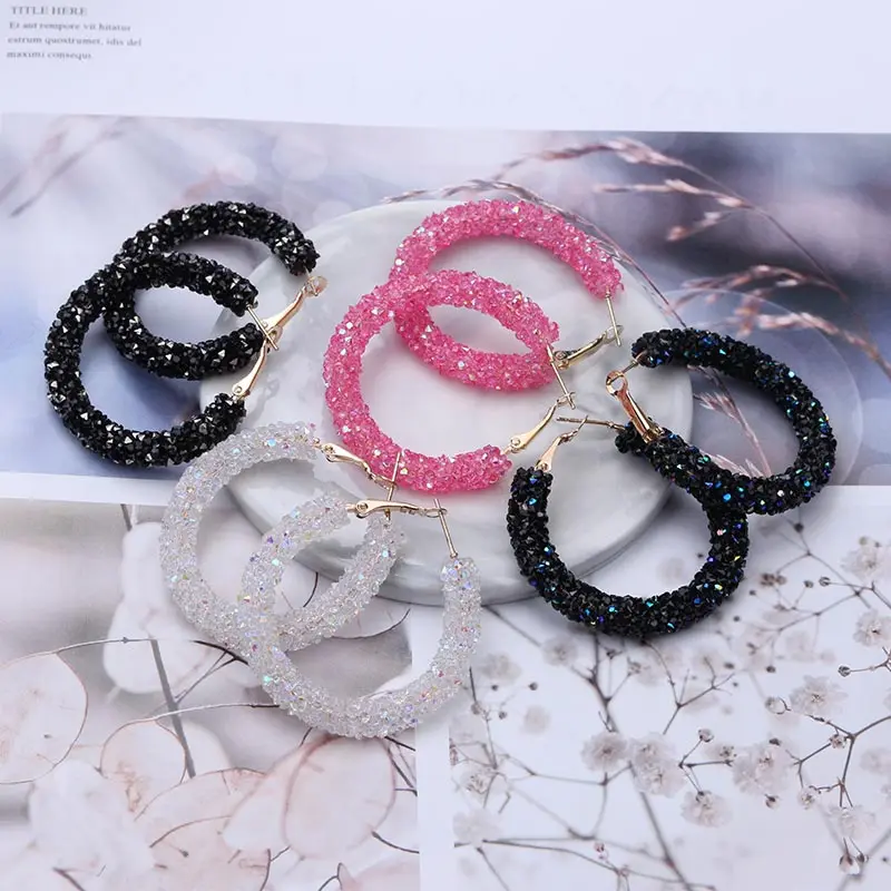 Charm Earrings Geometric Round Shiny Austrian Crystal Rhinestone Big Earring Fashion Jewelry Women New Design