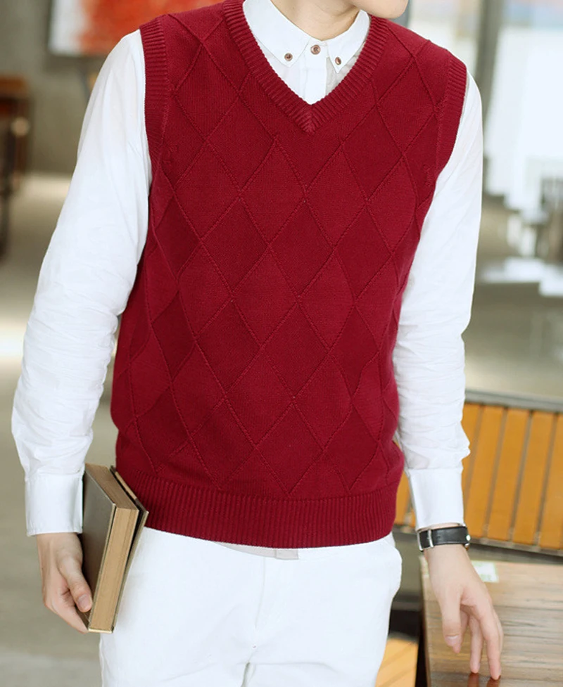 Cotton Mens Sweater Autumn Winter Solid color Korean New V