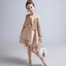 Платье для маленьких девочек Пышное Платье для свадебной вечеринки, торжественное платье без рукавов с цветочным рисунком для девочек+ пальто, комплект из 2 предметов