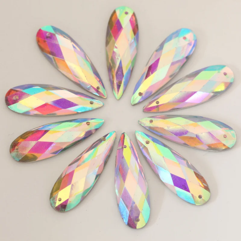 50pcs 10x30mm Teardrop Sew On Rhinestone Acrylic Sew on Clear Crystal