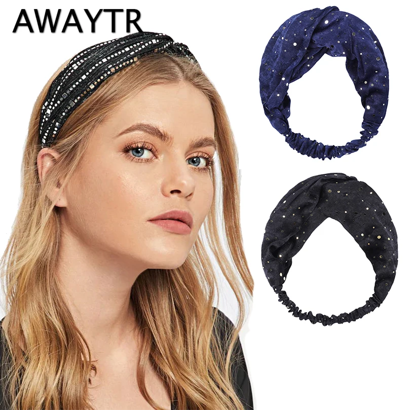 AWAYTR New Spring Sequin Headband for Women Elastic Twist Turban