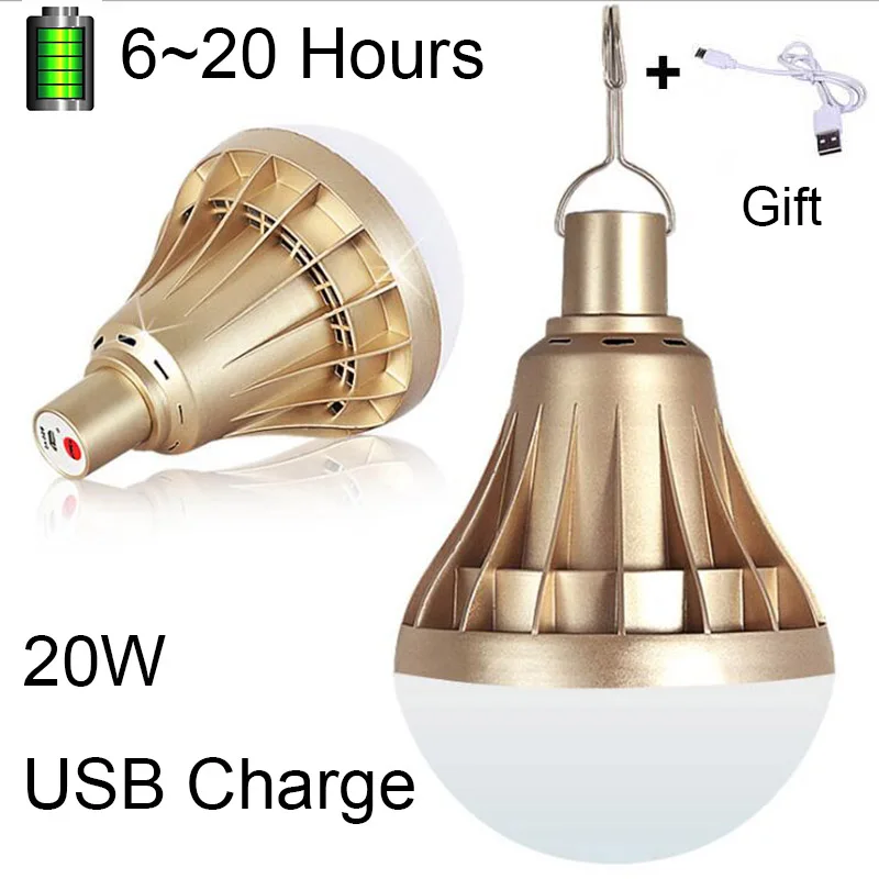 BEYLSION USB Rechargeable LED Bulb Portable Lighting 9W12W 20W 30W 50W 80W Dimmable LED Gold LED Lamp Outdoor Emergency Lighting - Цвет: 20W USB Charge