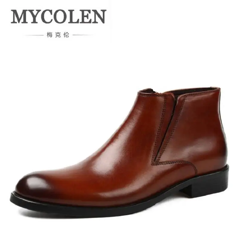 

MYCOLEN Genuine Leather Handmade Men Boots Snow Winter Causal Work Shoes Male Comfortable Ankle Boot Botas De Couro Masculino