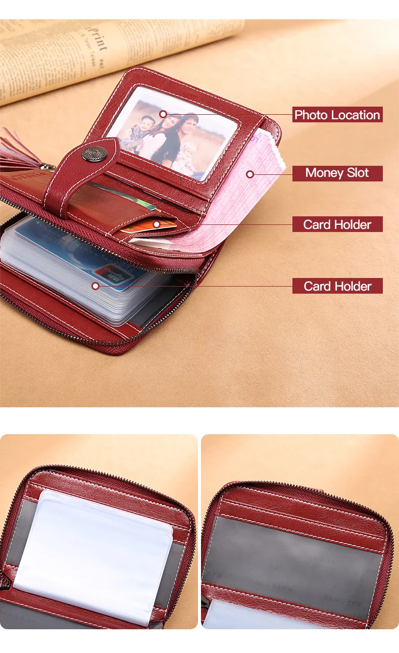 SENDEFN кошелек для карт, женский многофункциональный кошелек, спилок, кожаный кошелек для кредитных карт, с отверстиями, держатель для карт, ZD5198-64