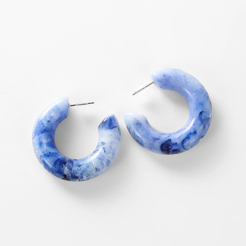 

New Hoop Earring Round C-shaped Fashion Earrings Colorful Marble Pattern Earrings for Women Acrylic Geometric Korean Simple Ear