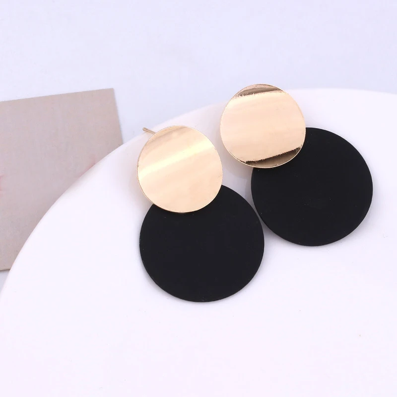 Black Round Earrings Simple Elegant Drop Earring Women Earrings Geometric Round Circle Ear Fashion Jewelry 1E746