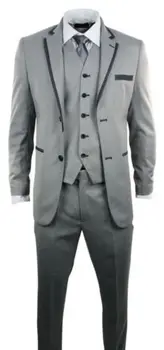 Ceny Szary Rekina Groom Garnitur Klienta Wykonane Szary Dwukolorowe Tkane Garnitury ślubne Dla Mężczyzn, Bespoke Vintage Szary Płaszcz Szary Wedding Tuxedo