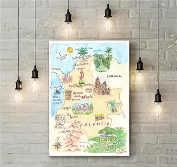 

Map of Colombia PlanSouth America The Travel Specialists Vintage Posters Canvas Print Wall Sticker Living Room Bar Cafe Decor