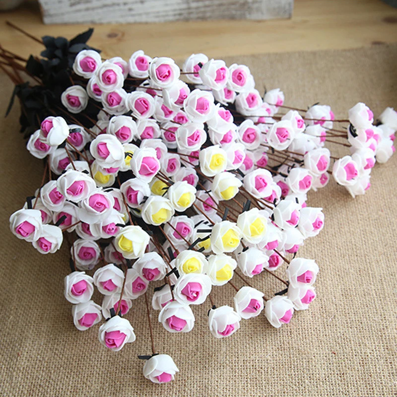 10PCS 50cm 15 Heads Artificial PE Rose Flowers for Xmas New Year Home Table Decor Wedding Party Birthday Decoration Fake Plants