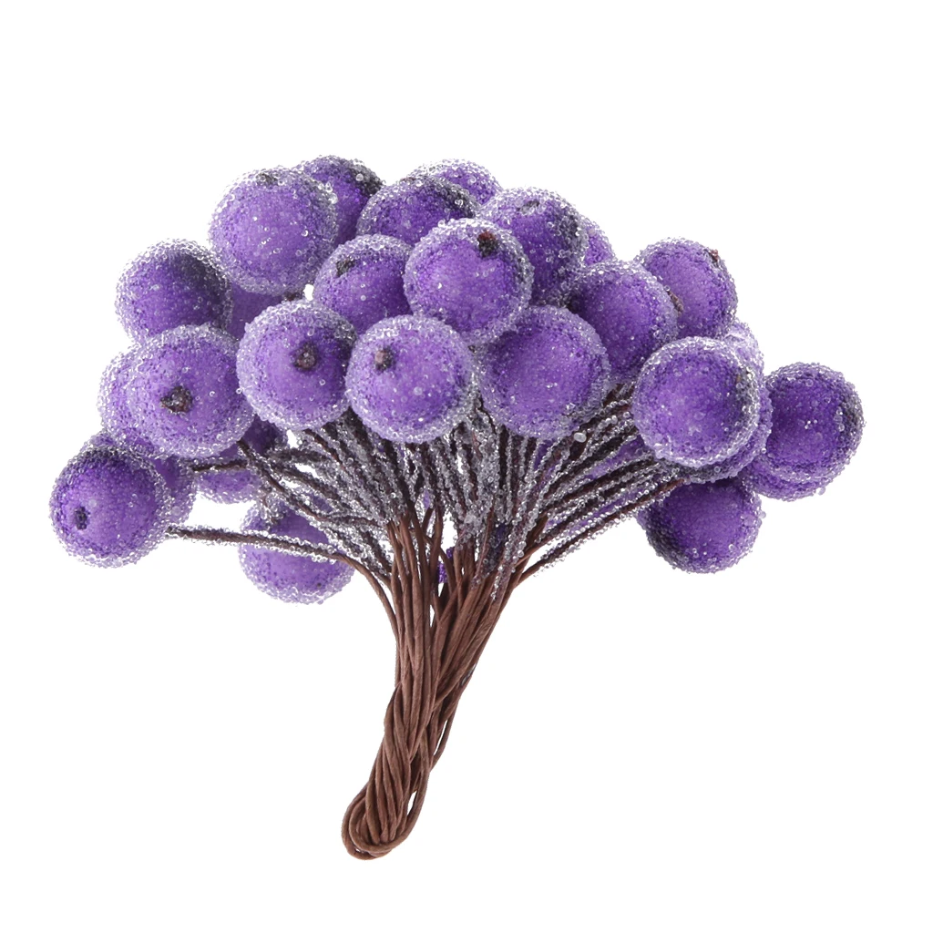 200x Mini Christmas Frosted Fruit Berry Holly Artificial Flower Decor Purple