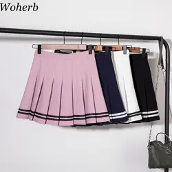 Woherb 2019 Лето Kawaii юбка женская повседневная сексуальная мини-юбки Корейская плиссированная юбка женская юбка с высокой талией Saia Jupe Femme 20813