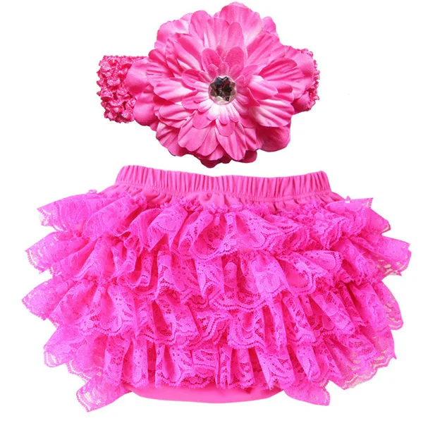 

Hot Sale Baby Lace Shorts Flower Headband Sets Infant Posh Petti Ruffles Bloomers Kids Cotton Diaper Covers Underwear 24pcs/lot