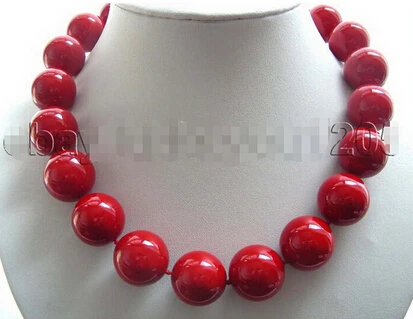 

hot-selling 18" Natural 20mm Red Round Shell Pearl Necklace!