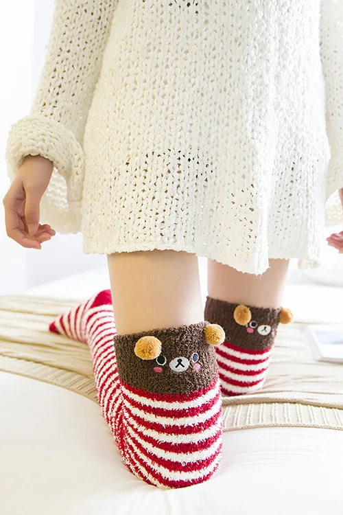 Japanescht Mori Meedchen Déiermodell Knéi Gestreift Séiss Kompressioun Hierscht Wanter Waarm Socken Kawaii Gemittlech Laang Oberschenkel Héich_voghion.com
