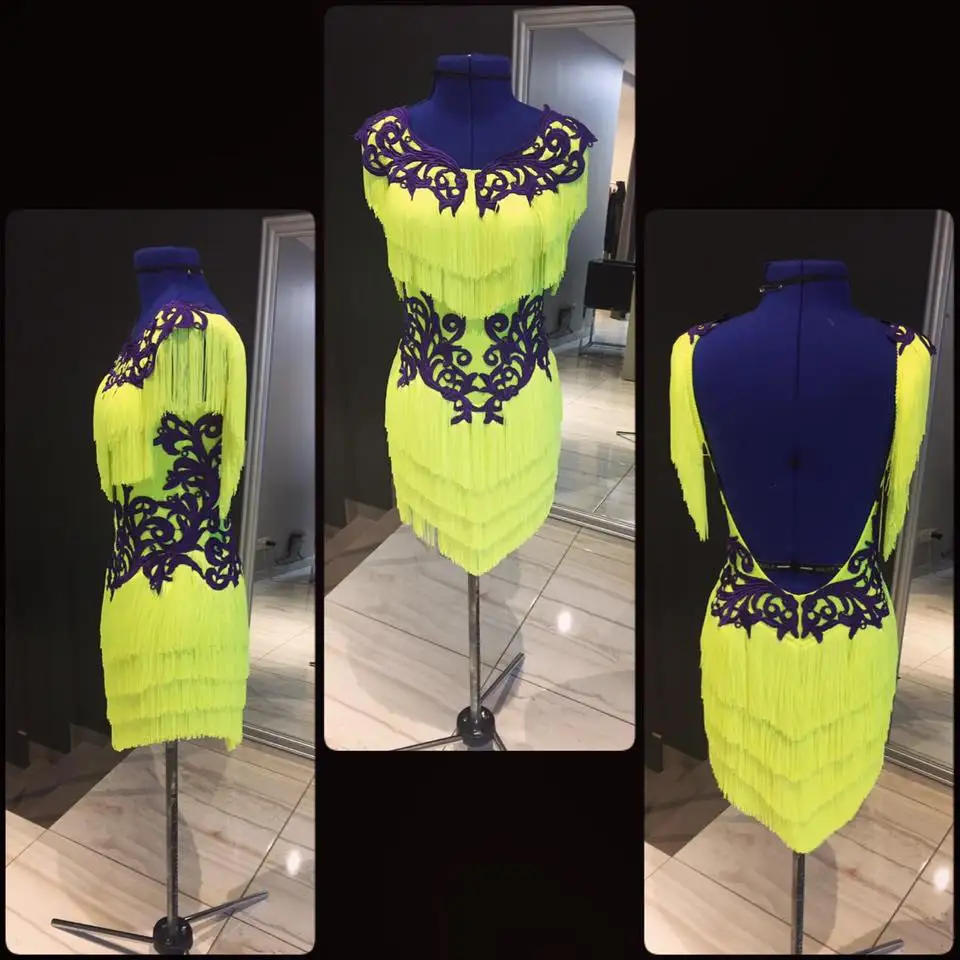 

new competition latin dance dress,ChaCha Rumba Samba Tango backless Tassels dance dress Adult women professional dance costumes