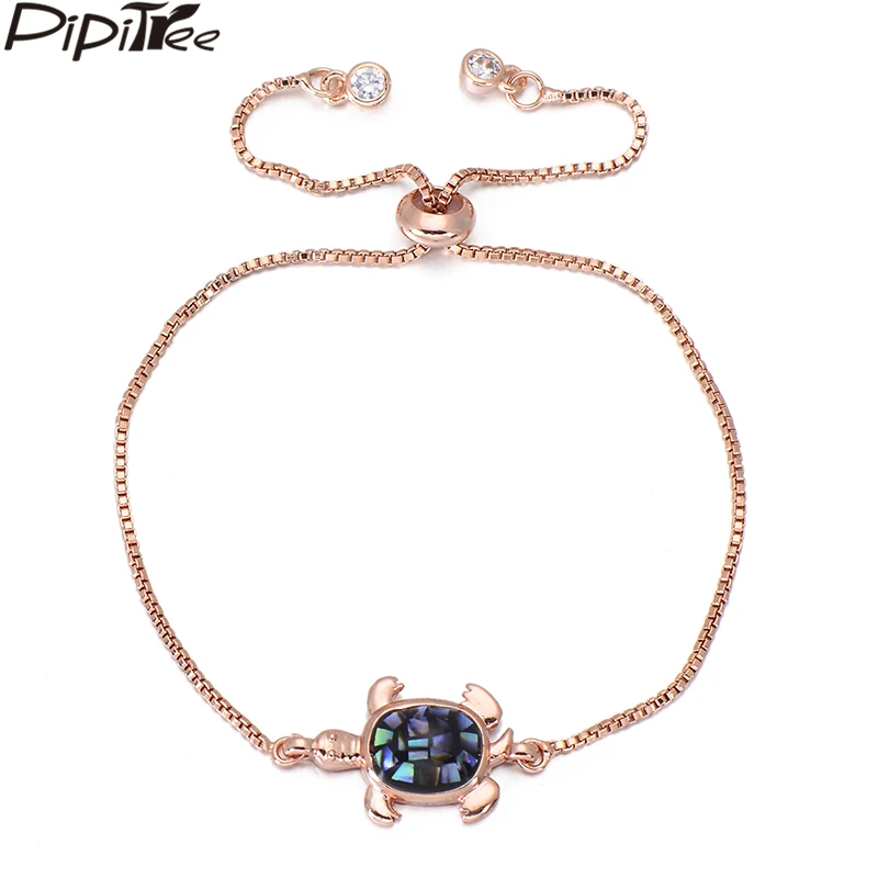 

Pipitree Lovely Natural Shell Tortoise Charm Bracelet Animal Jewelry Adjustable Chain Rose Gold Color Bracelets for Women Men