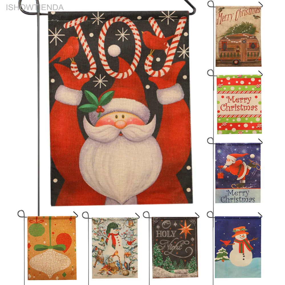 

ISHOWTIENDA Christmas Winter Snowflake Flag Garden Flag Indoor Outdoor Home Decor Happy Festival Household Hanging Flag Drop
