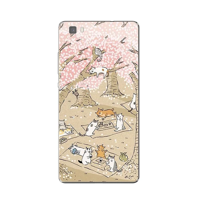 Untuk Huawei P8/P8 P9 Lite Plus G9 Shell Kehormatan 5C 7 7I Kembali Cover Mate 7 8 Ponsel Kucing Lucu Minum Desain