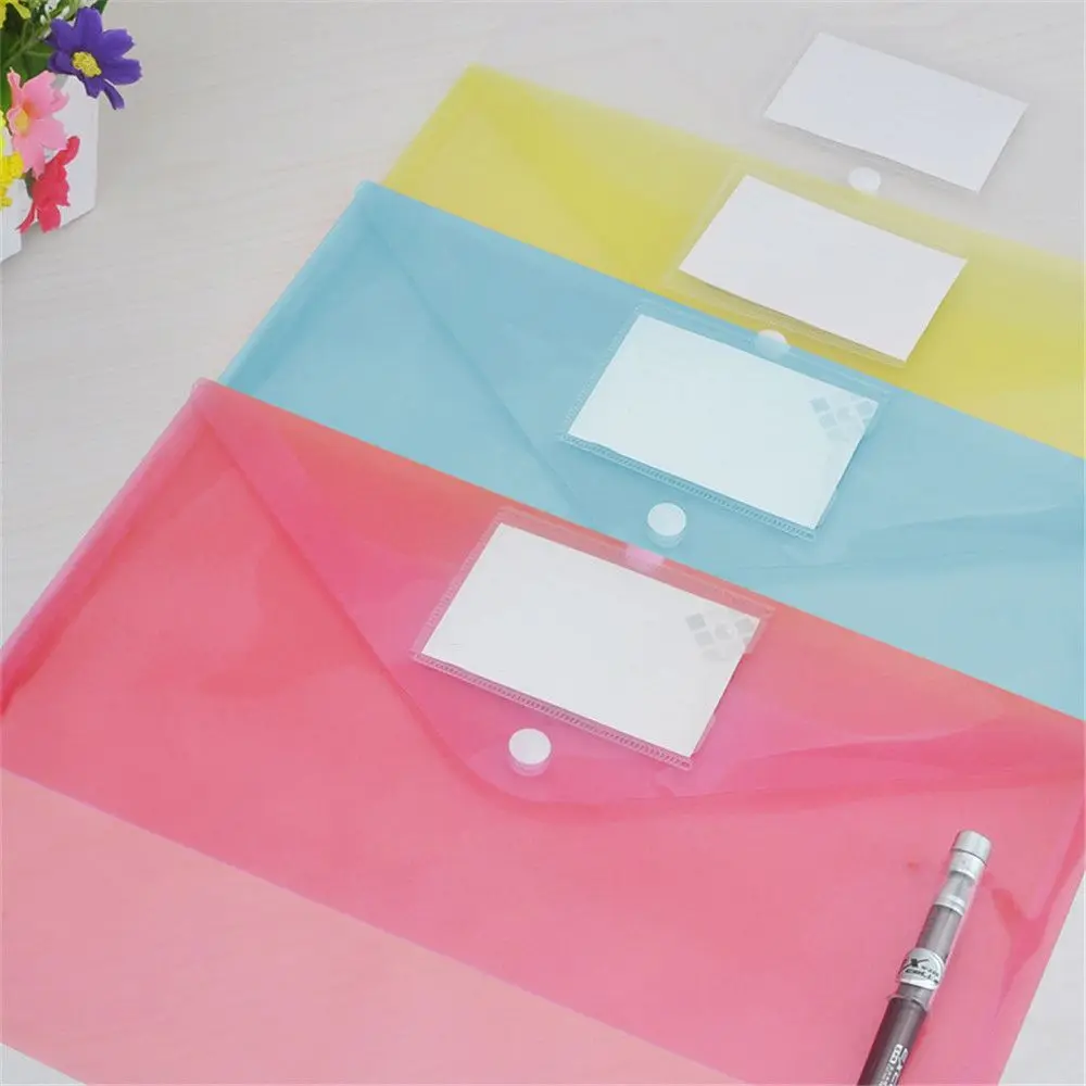 

2pcs Transparent Colorful A4 File Bags Button Closure Folder Bag Document Folder Large Capacity Organizer Office Plastic Storage