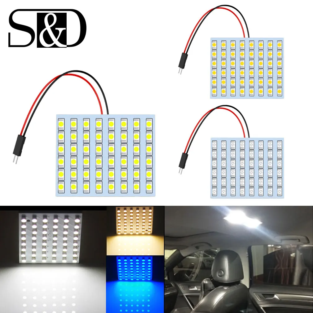 T10 BA9S Festoon Dome 48 SMD Warm White Panel Led Car Lamp 3 Adapters Bulb Light