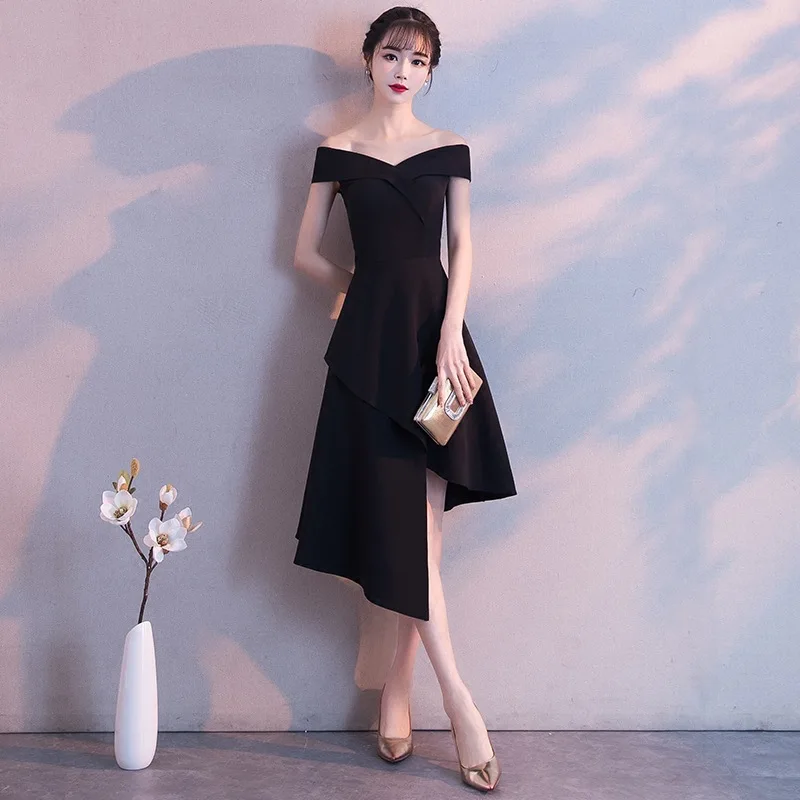 Long Evening Dresses Royal Blue Dress Evening Dress Party Boat-neck Evening Gowns for Women Sexy Special Occasion Dresses ES2570 - Color: Black