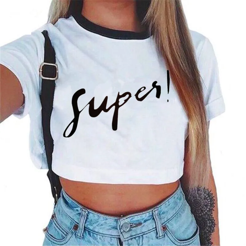 Womens VOGUE Letter Crop Top Short Sleeve T Shirts Women Brand New Casual Tee Tops Summer Female T Shirt Cute Cropped Top