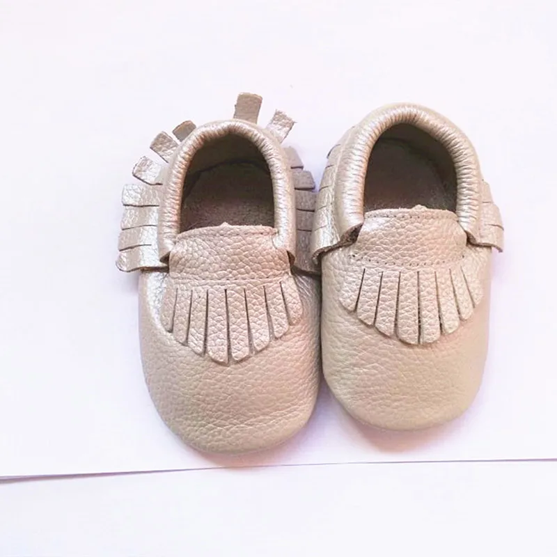 Детские мокасины из натуральной кожи с бахромой и бантом; детская обувь на мягкой подошве; обувь для малышей; обувь для новорожденных; Chaussure Bebe - Цвет: silver